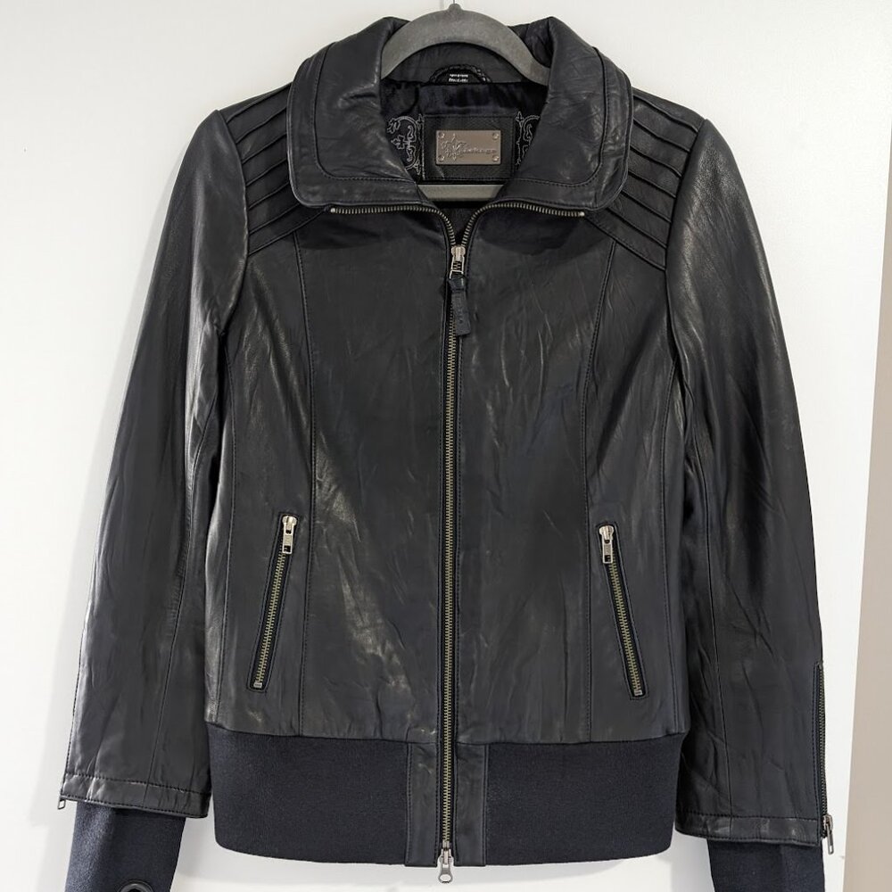 Aritzia Mackage Navy Leather Jacket